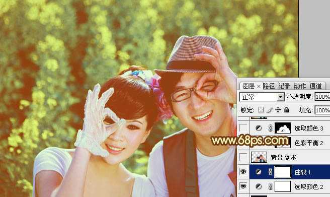 ‘Photoshop将外景情侣图片调制出温馨柔美的淡黄色‘