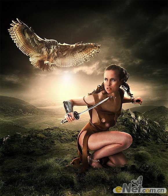 ‘photoshop合成打造出草地上部落美女战士效果教程‘