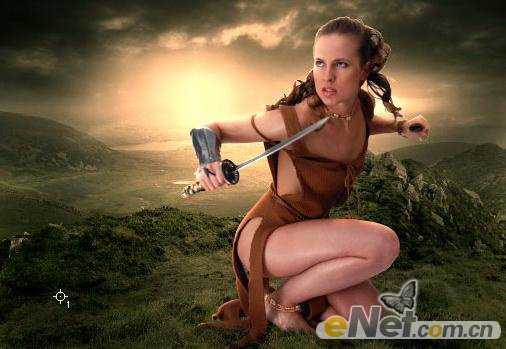 ‘photoshop合成打造出草地上部落美女战士效果教程‘