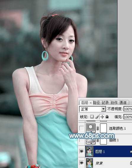 ‘Photoshop为偏暗外景美女增加淡淡的青红甜美色‘