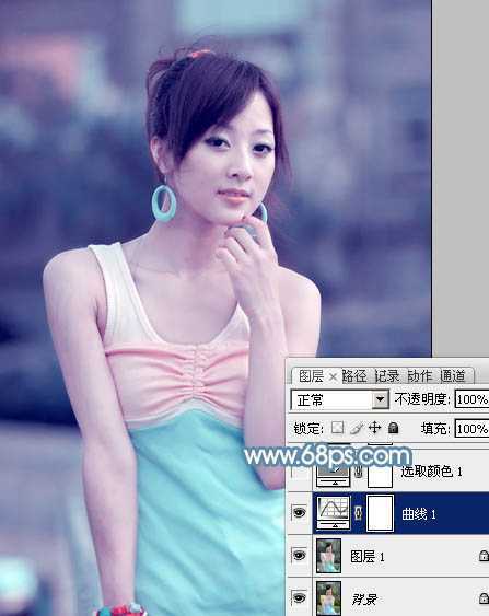 ‘Photoshop为偏暗外景美女增加淡淡的青红甜美色‘
