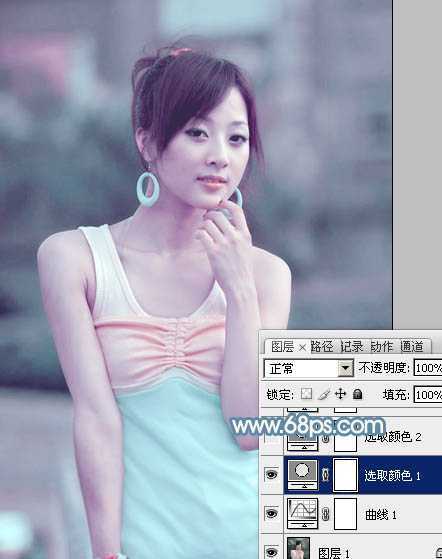 ‘Photoshop为偏暗外景美女增加淡淡的青红甜美色‘