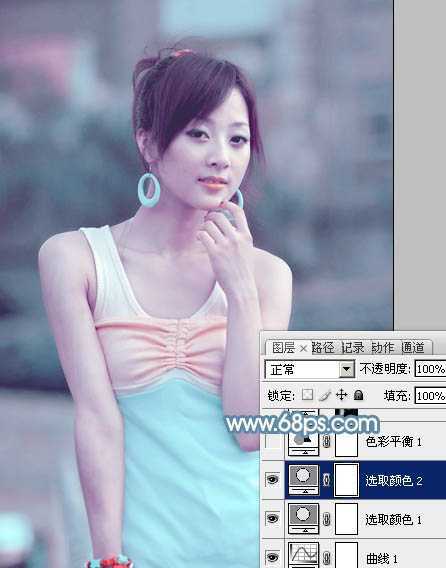 ‘Photoshop为偏暗外景美女增加淡淡的青红甜美色‘