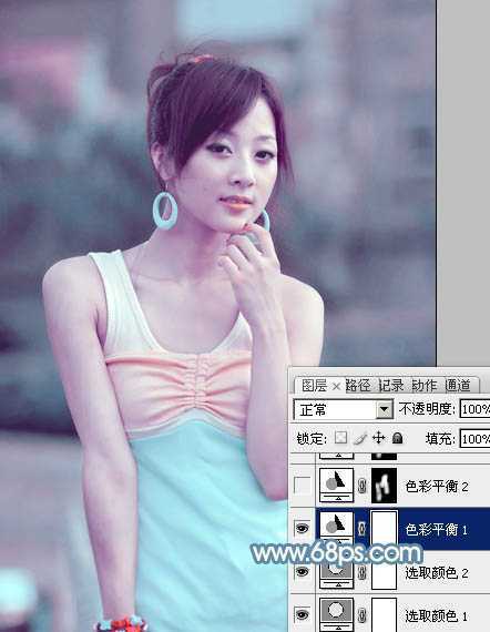 ‘Photoshop为偏暗外景美女增加淡淡的青红甜美色‘