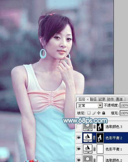 ‘Photoshop为偏暗外景美女增加淡淡的青红甜美色‘