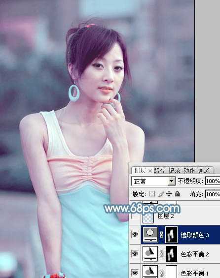 ‘Photoshop为偏暗外景美女增加淡淡的青红甜美色‘