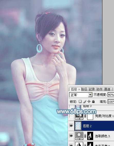 ‘Photoshop为偏暗外景美女增加淡淡的青红甜美色‘