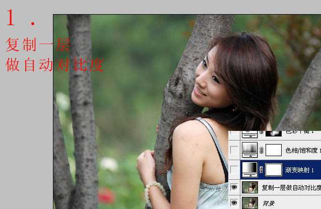 ‘Photoshop将树林美女图片调出怀旧的古典黄褐色‘