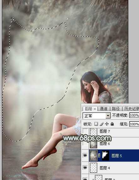 ‘Photoshop给树荫下的美女加上唯美的中性淡蓝色‘