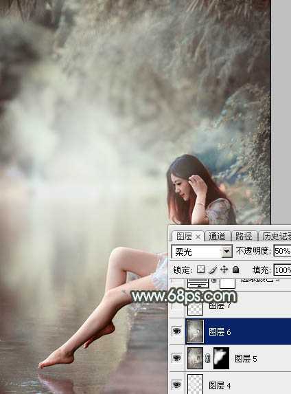 ‘Photoshop给树荫下的美女加上唯美的中性淡蓝色‘