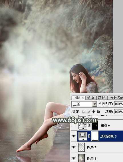 ‘Photoshop给树荫下的美女加上唯美的中性淡蓝色‘