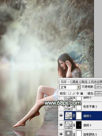 ‘Photoshop给树荫下的美女加上唯美的中性淡蓝色‘