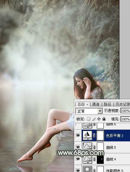 ‘Photoshop给树荫下的美女加上唯美的中性淡蓝色‘