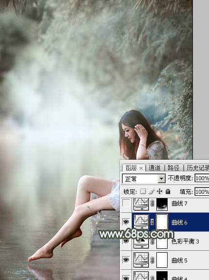 ‘Photoshop给树荫下的美女加上唯美的中性淡蓝色‘