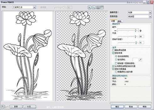 CorelDraw勾出荷花图片简洁提线条效果