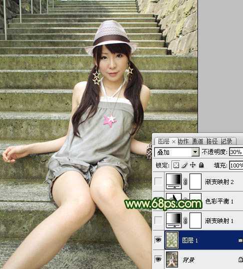 ‘Photoshop将外景人物图片调成甜美的暗绿色‘