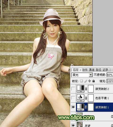‘Photoshop将外景人物图片调成甜美的暗绿色‘