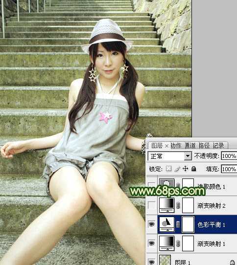 ‘Photoshop将外景人物图片调成甜美的暗绿色‘
