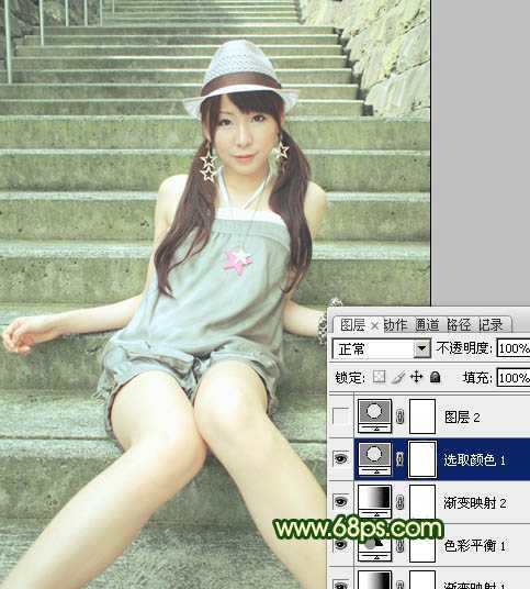 ‘Photoshop将外景人物图片调成甜美的暗绿色‘