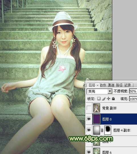 ‘Photoshop将外景人物图片调成甜美的暗绿色‘