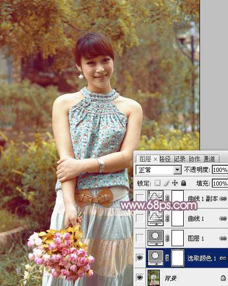 ‘Photoshop为公园美女调制出淡淡的蓝黄色朦胧效果‘