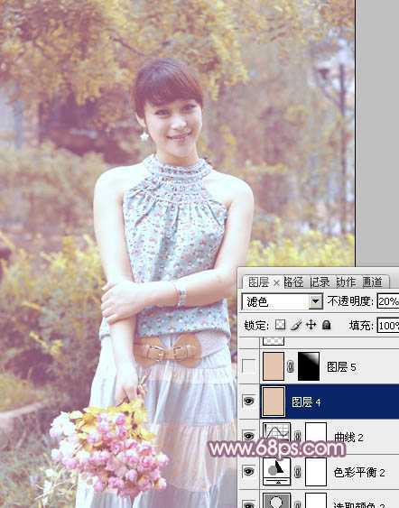 ‘Photoshop为公园美女调制出淡淡的蓝黄色朦胧效果‘