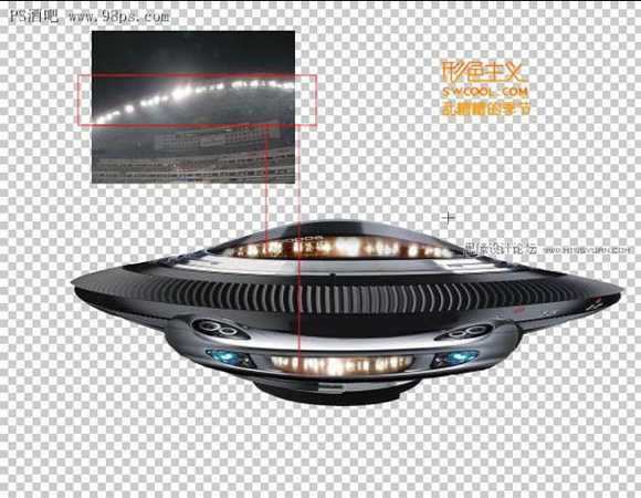 ‘Photoshop合成制作出飞碟袭击地球森林中的火焰燃烧场面海报‘