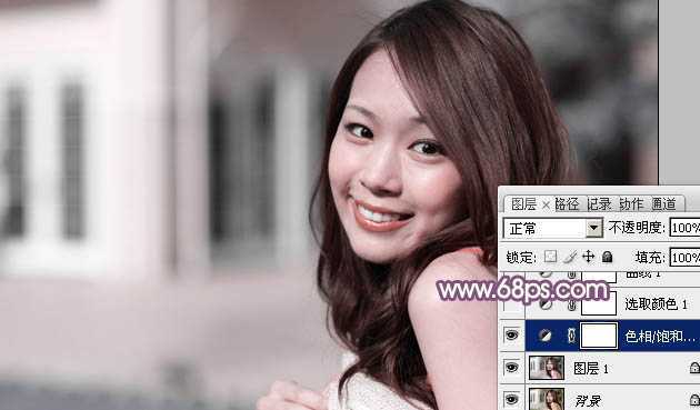 ‘photoshop利用通道替换工具将美女图片打造出甜美的黄紫色效果‘