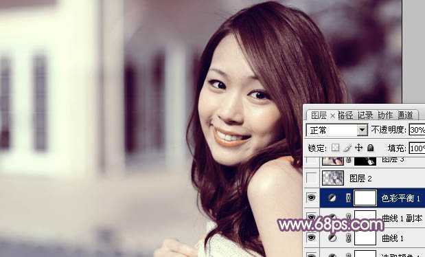 ‘photoshop利用通道替换工具将美女图片打造出甜美的黄紫色效果‘