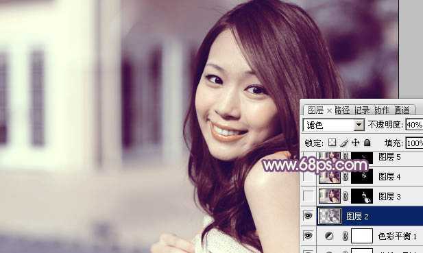 ‘photoshop利用通道替换工具将美女图片打造出甜美的黄紫色效果‘