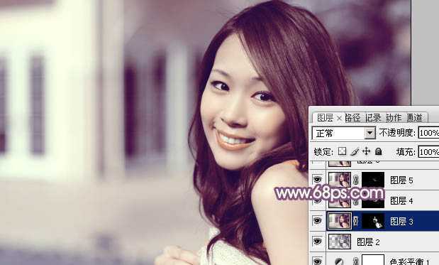 ‘photoshop利用通道替换工具将美女图片打造出甜美的黄紫色效果‘