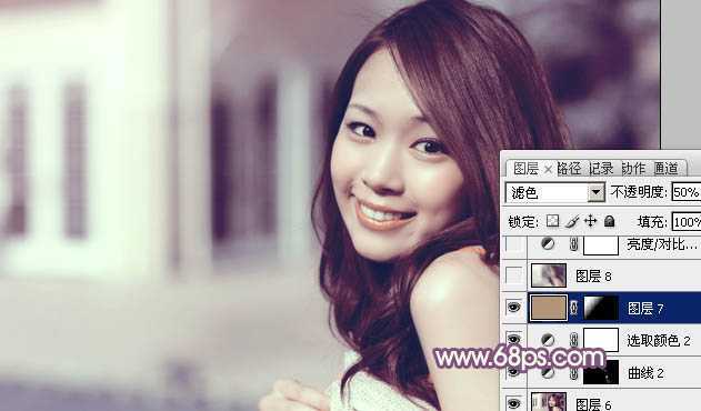 ‘photoshop利用通道替换工具将美女图片打造出甜美的黄紫色效果‘