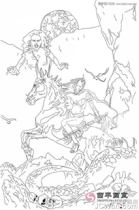 CorelDRAW巧用网格工具绘制恶魔谷插画,