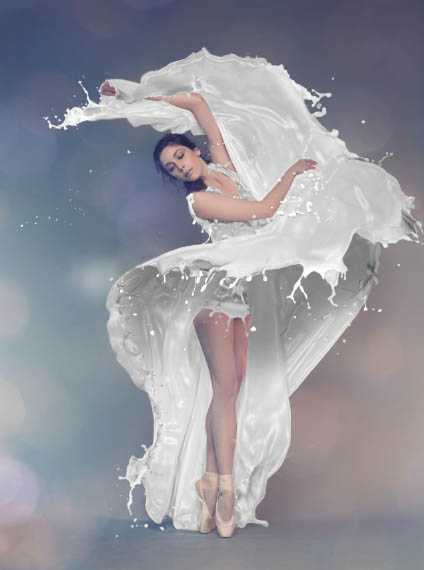 ‘Photoshop将美女白裙制作成动感牛奶喷溅效果裙子‘