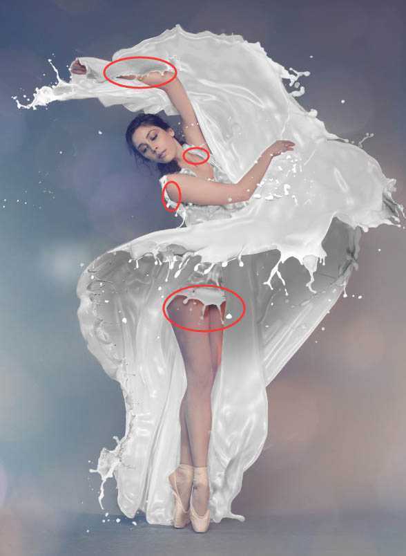 ‘Photoshop将美女白裙制作成动感牛奶喷溅效果裙子‘