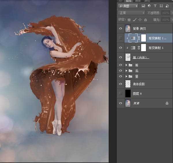 ‘Photoshop将美女白裙制作成动感牛奶喷溅效果裙子‘