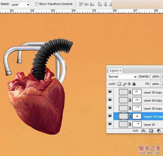 ‘Photoshop合成创意抽象的机械人心脏效果图‘
