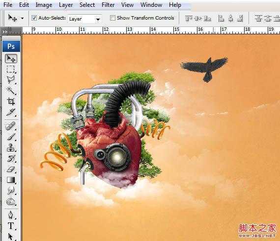 ‘Photoshop合成创意抽象的机械人心脏效果图‘