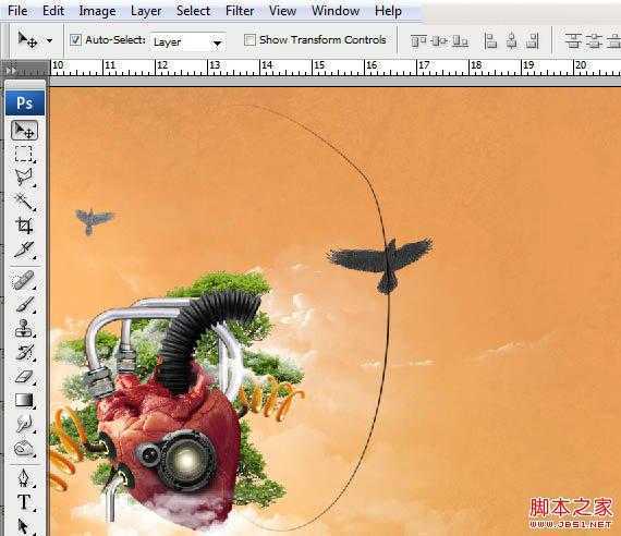 ‘Photoshop合成创意抽象的机械人心脏效果图‘
