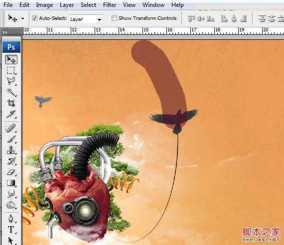 ‘Photoshop合成创意抽象的机械人心脏效果图‘