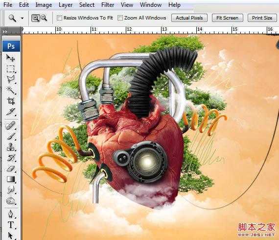 ‘Photoshop合成创意抽象的机械人心脏效果图‘