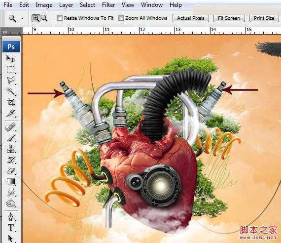 ‘Photoshop合成创意抽象的机械人心脏效果图‘
