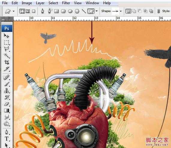 ‘Photoshop合成创意抽象的机械人心脏效果图‘