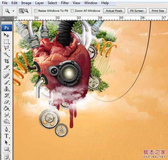 ‘Photoshop合成创意抽象的机械人心脏效果图‘