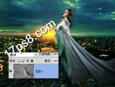 ‘photoshop合成制作出站在城市高处美女图片‘