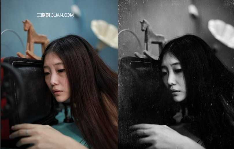‘Photoshop使用插件制造残旧刮痕风格黑白照效果‘