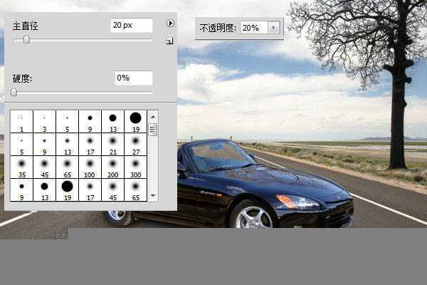 ‘PS合成一辆停在公路上的豪华跑车效果图‘