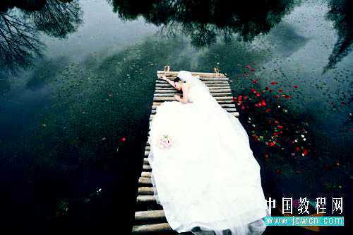 ‘Photoshop制作漂亮的青色水墨外景婚片‘