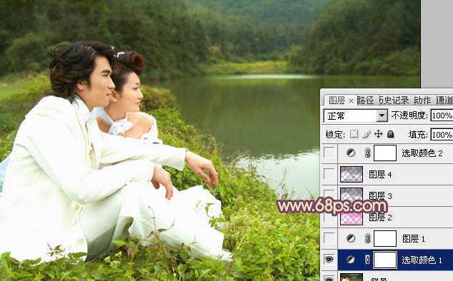 ‘Photoshop调出湖景婚片甜美的紫黄色‘