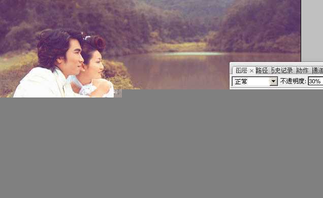 ‘Photoshop调出湖景婚片甜美的紫黄色‘